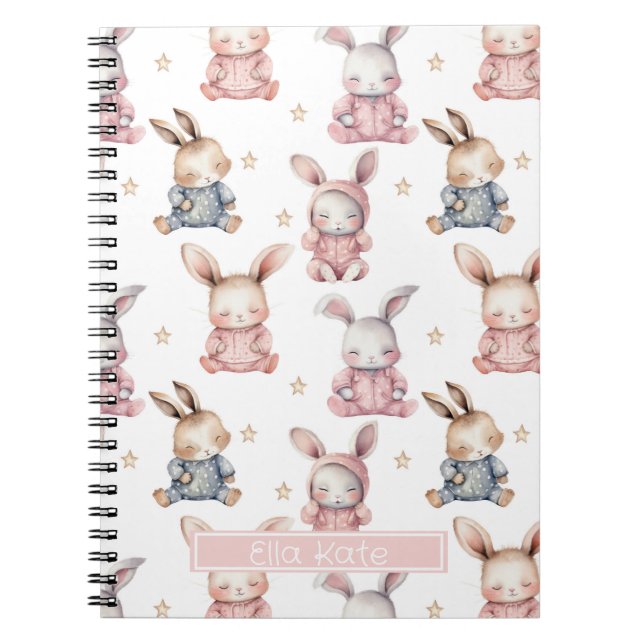 Caderno Espiral Notebook Personalizado com Coelhos Coelhinhos Sono (Frente)