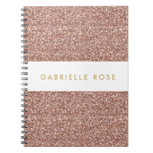 Caderno Espiral Notebook Personalizado com Faixa Glitter Dourada r