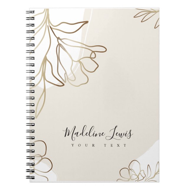 Caderno Espiral Notebook personalizado com flores Douradas (Frente)