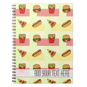 Caderno Espiral Notebook personalizado com padrão de Comida rápido