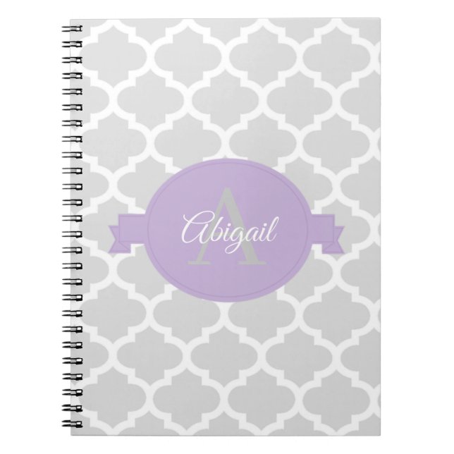 Caderno Espiral Notebook personalizado com quatrefoil de lavanda (Frente)