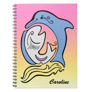 Caderno Espiral Notebook personalizado com sonho de golfinho e oce