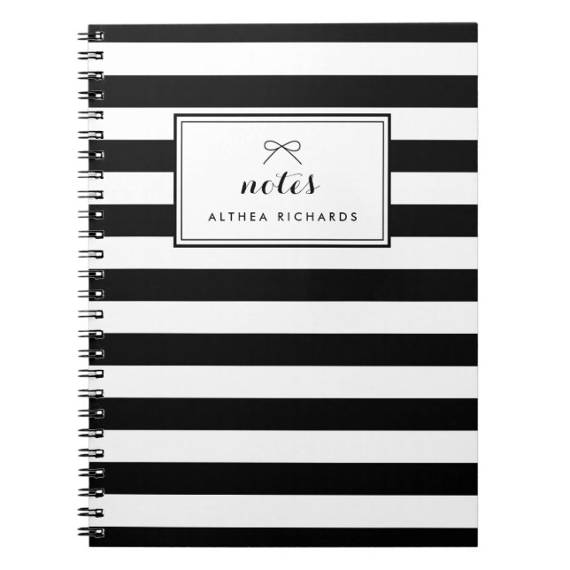 Caderno Espiral Notebook Personalizado com Stripes Pretas e Branca (Frente)