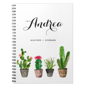 Caderno Espiral Notebook personalizado com suculência de aquarela