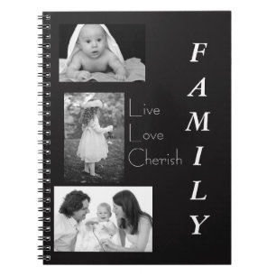 Caderno Espiral Notebook Personalizado da Família de Fotos Preta e