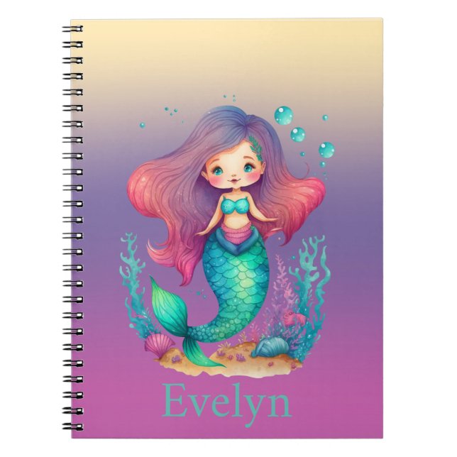 Caderno Espiral notebook personalizado da sereia Pastel (Frente)