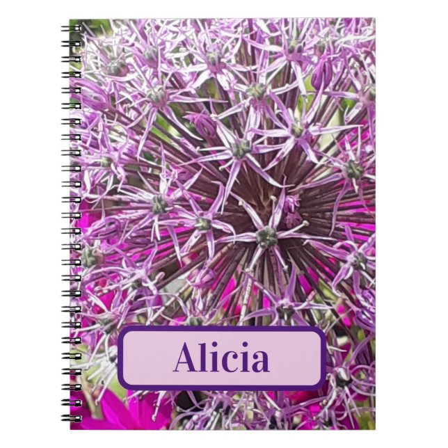 Caderno Espiral Notebook Personalizado das Flores de Allium & Summ (Frente)