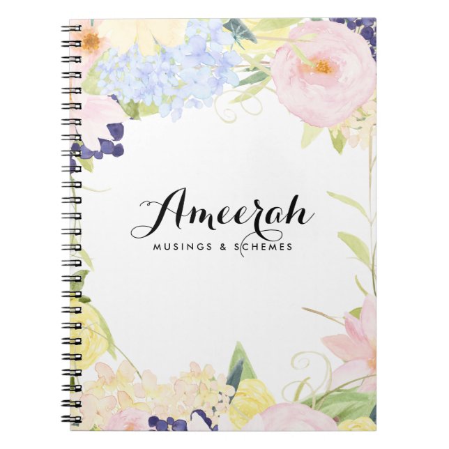 Caderno Espiral Notebook Personalizado das Flores de Mola Pastel (Frente)