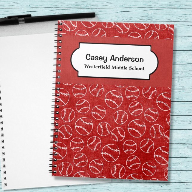 Caderno Espiral Notebook Personalizado de Baseball Vermelho e Bran (Criador carregado)