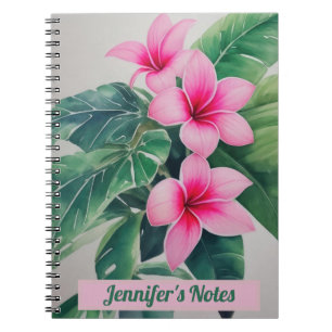 Caderno Espiral Notebook personalizado de cor d'água rosa Frangipa