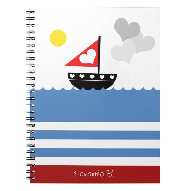 Caderno Espiral Notebook personalizado de corações com marinheiros (Frente)