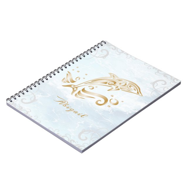 Caderno Espiral Notebook Personalizado de Golfinho Dourado (Left Side)
