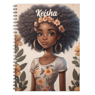 Caderno Espiral Notebook personalizado de moça africana-americana