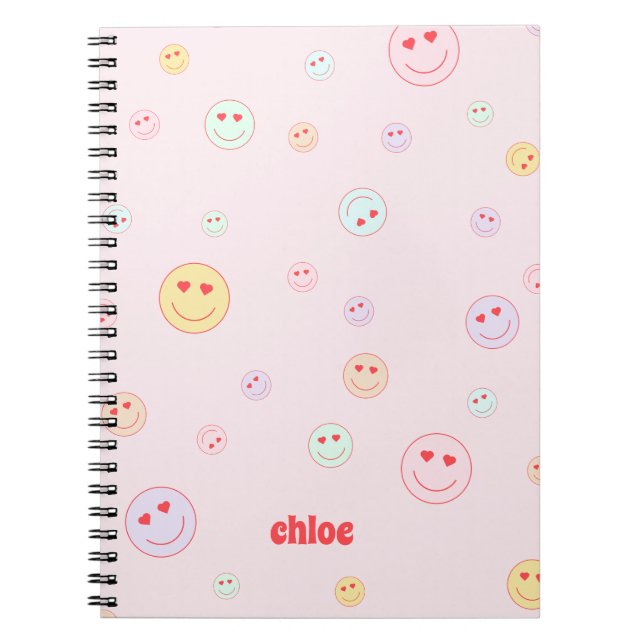 Caderno Espiral Notebook Personalizado de Olhos de Coração Feliz (Frente)