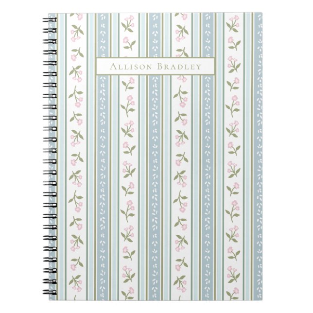 Caderno Espiral Notebook Personalizado de Stripe Floral de Pré-Dis (Frente)