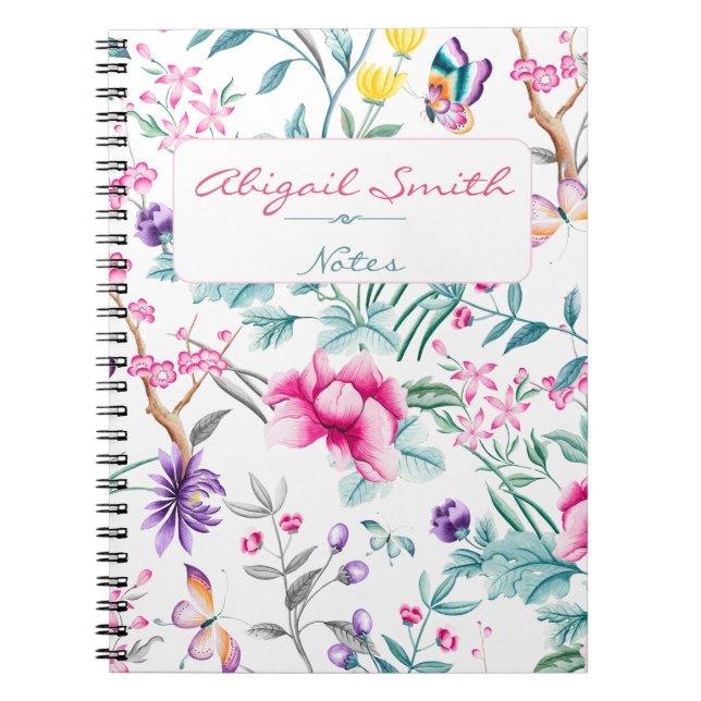 Caderno Espiral Notebook Personalizado Floral Boho Chic (Frente)