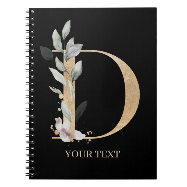 Caderno Espiral Notebook Personalizado Floral D Monograma (Frente)