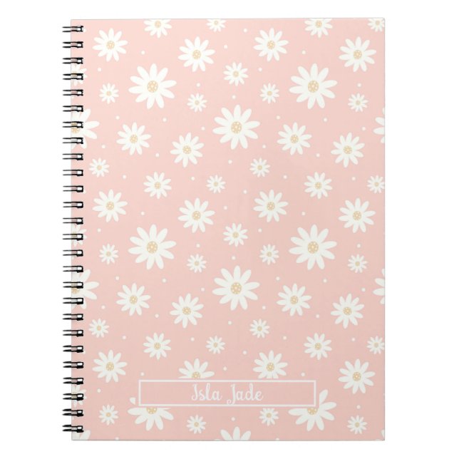 Caderno Espiral Notebook Personalizado Floral Rosa Daisy (Frente)