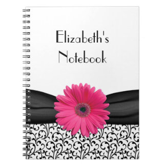 Caderno Espiral Notebook personalizado Gerbera Daisy Damask rosa