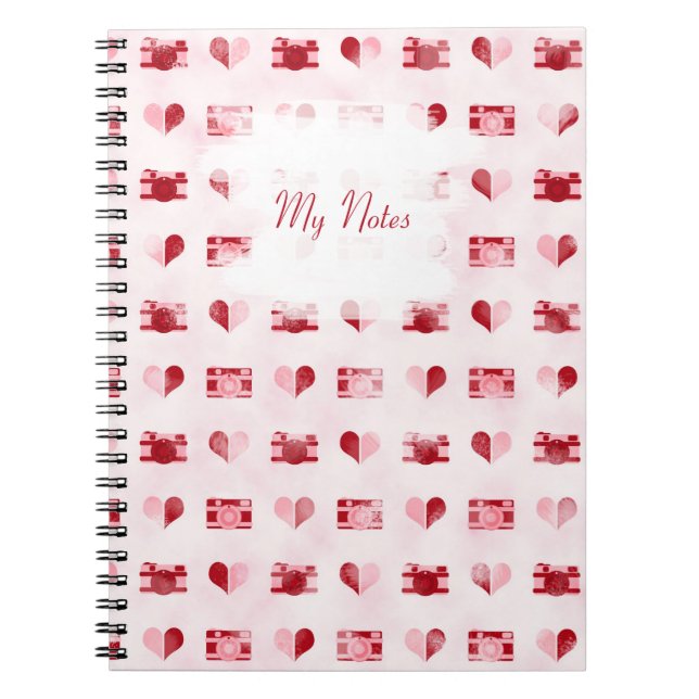 Caderno Espiral Notebook personalizado "Hearts & Cameras" (Frente)