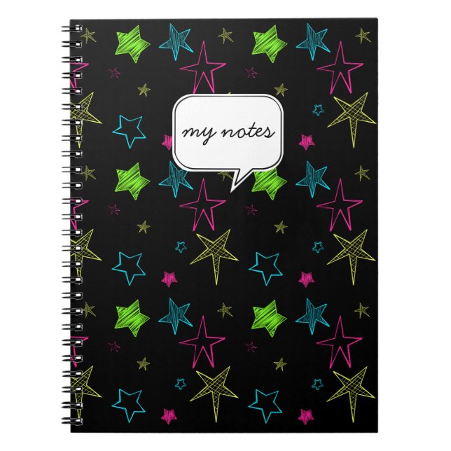 Caderno Espiral Notebook Personalizado Neon Doodle Stars (Frente)