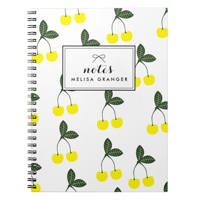 Caderno Espiral Notebook personalizado padrão de cerejas amarelas (Frente)