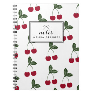 Caderno Espiral Notebook Personalizado Padrão de Cerejas Vermelhas