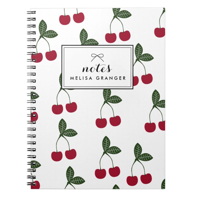 Caderno Espiral Notebook Personalizado Padrão de Cerejas Vermelhas (Frente)