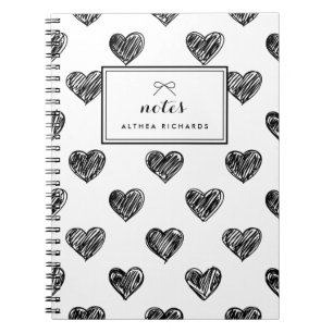 Caderno Espiral Notebook Personalizado Padrão de Doodles do Coraçã