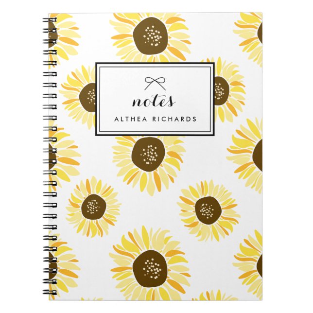 Caderno Espiral Notebook Personalizado Padrão de Girassóis (Frente)