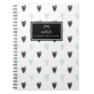 Caderno Espiral Notebook Personalizado Padrão de Mint e Black Hea