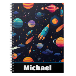 Caderno Espiral Notebook Personalizado para Crianças de Foguetes d