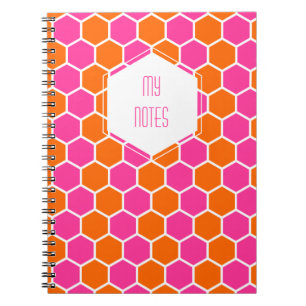 Caderno Espiral Notebook Personalizado "Pink And Orange Honeycomb"