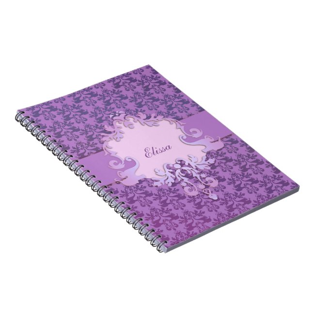 Caderno Espiral Notebook personalizado roxo, damasco elefante (Lado Direito)