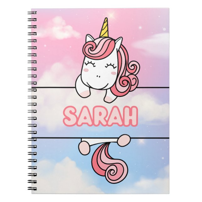 Caderno Espiral Notebook Personalizado Sarah Unicorn Girlie (Frente)