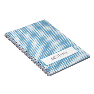 Caderno Espiral Notebook Personalizado Simples Chevron Azul
