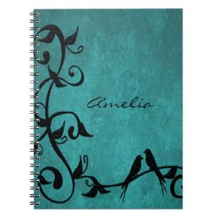 Caderno Espiral Notebook Personalizado Teal Lovebird