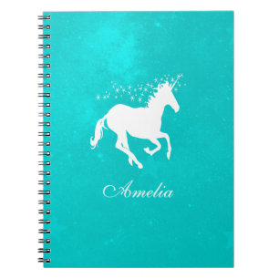 Caderno Espiral Notebook Personalizado Turquoise Unicorn