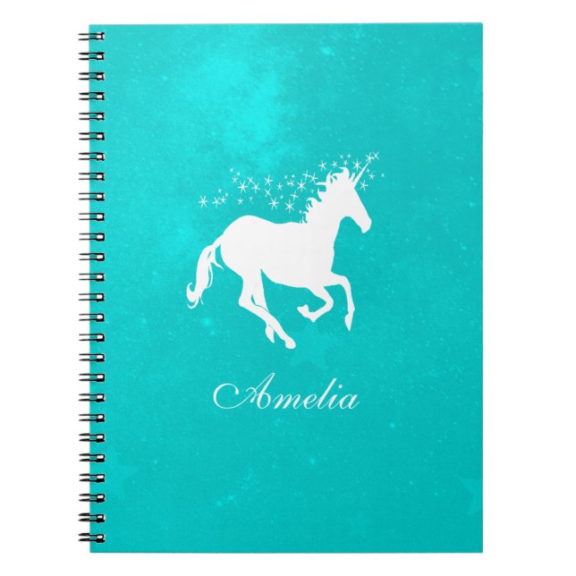Caderno Espiral Notebook Personalizado Turquoise Unicorn (Frente)