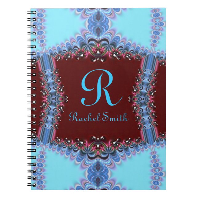 Caderno Espiral Notebook Personalizado Vermelho Azul Fractals (Frente)