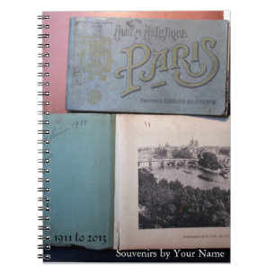 Caderno Espiral Notebook Personalizado Vintage Souvenirs de Paris 