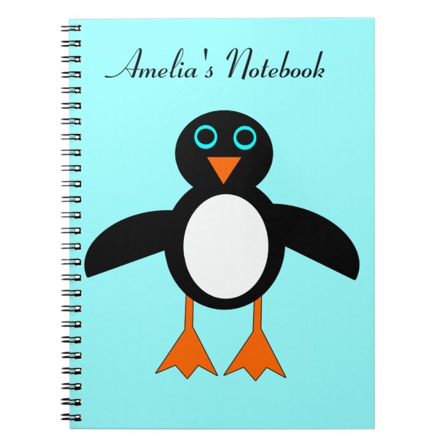 Caderno Espiral Notebook personalizável com pinguim bonito (Frente)