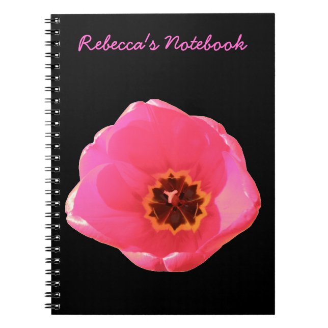 Caderno Espiral Notebook Personalizável com Tulip Rosa (Frente)