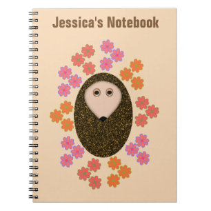 Caderno Espiral Notebook personalizável de porco e flores com son