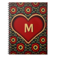 Notebook Personalizável Red Vintage Heart Monogram