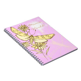 Caderno Espiral Notebook Pink Peach Butterfly