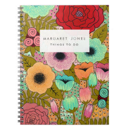Caderno Espiral Notebook pintado para Diário Floral Garden