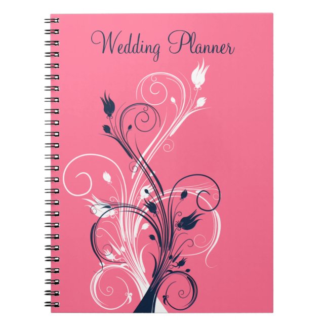 Caderno Espiral Notebook Planner de Casamento Floral Branco Cor-de (Frente)