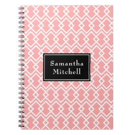 Caderno Espiral Notebook preto branco-rosa moderno e geométrico mo