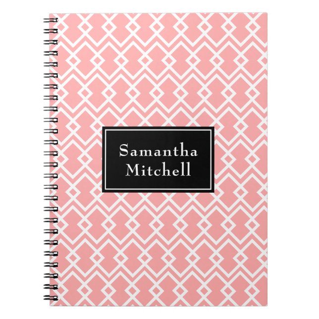 Caderno Espiral Notebook preto branco-rosa moderno e geométrico mo (Frente)